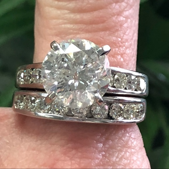 6.5 Carat Bridal Set ~ 5 Carat Diamond Solitaire Ring Wedding Band Set - Picture 6 of 8